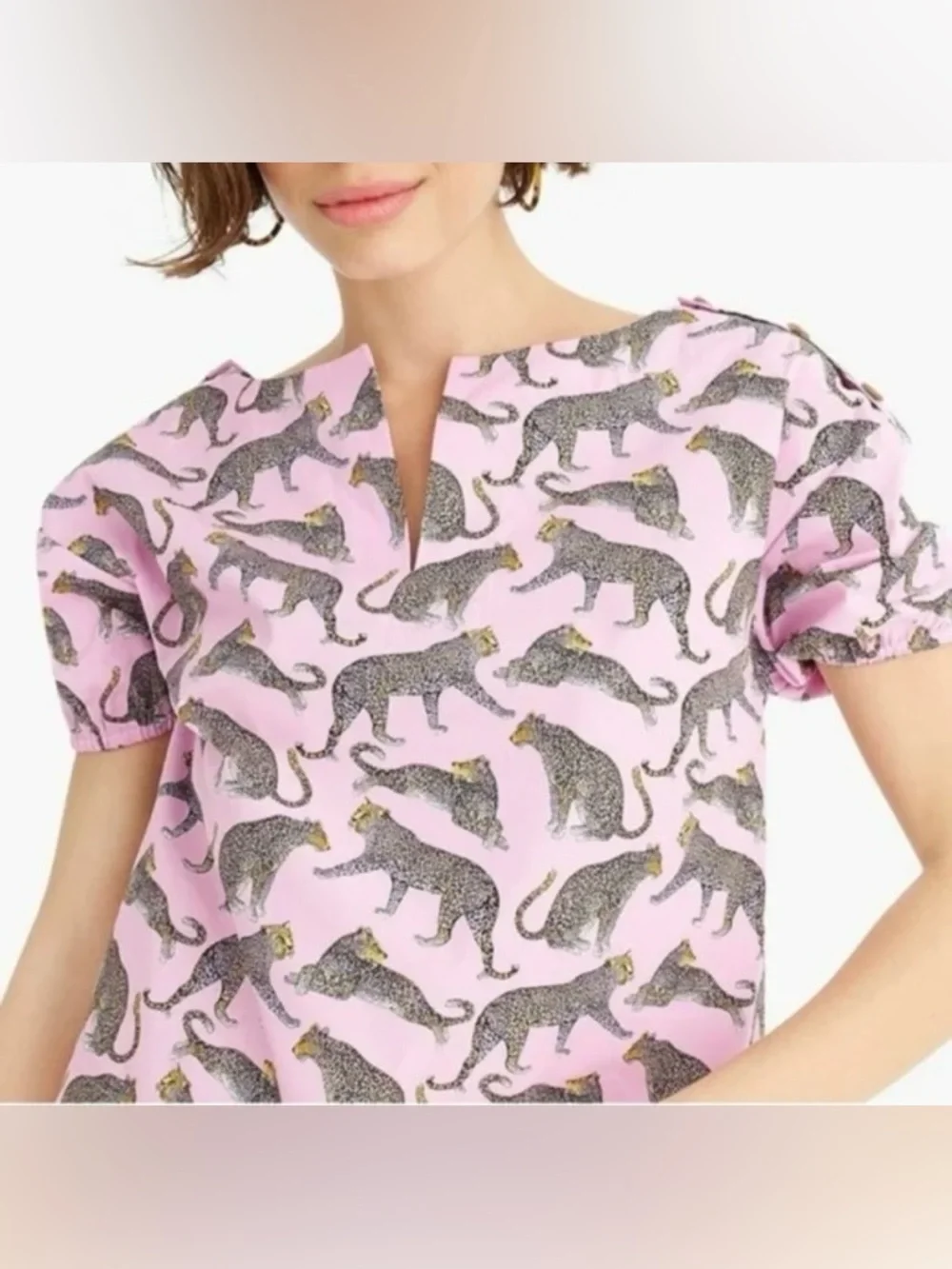 J.Crew Pink Cheetah Print Blouse XS Animal Print Cotton Top